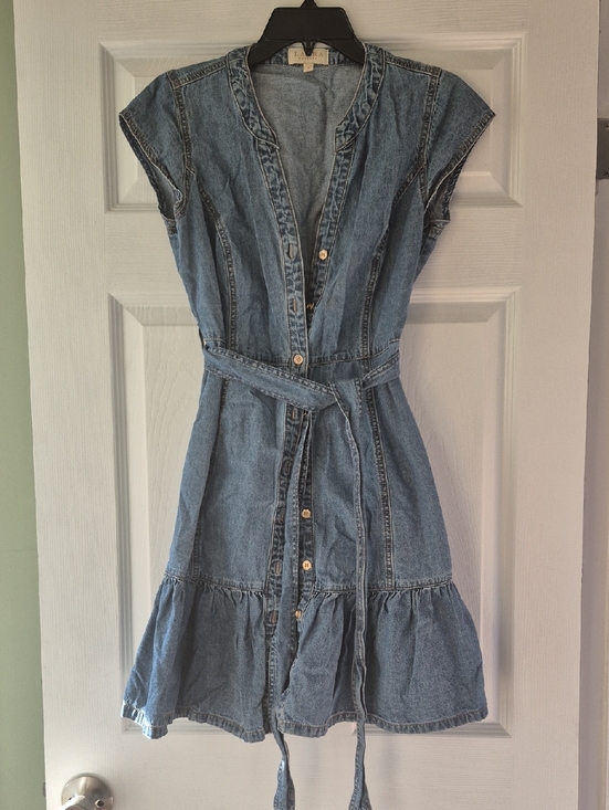Laura Dresses & Skirts - Washed Blue Denim Midi Dress with Waist Tie